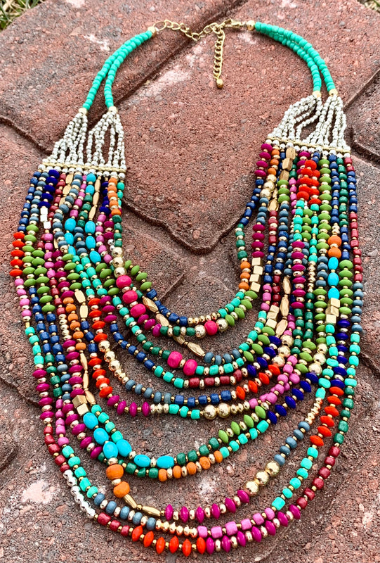 Gold & Silver Multi-Color Multi-Layered Beaded Necklace