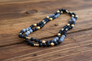 Pharaoh of Egypt Matte Onyx Gold Coated Hematite Endless Beaded Necklace