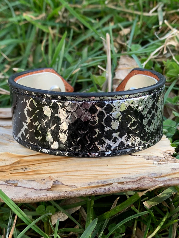 "Ambra" Python Metallic Silver Leather Cuff Bracelet