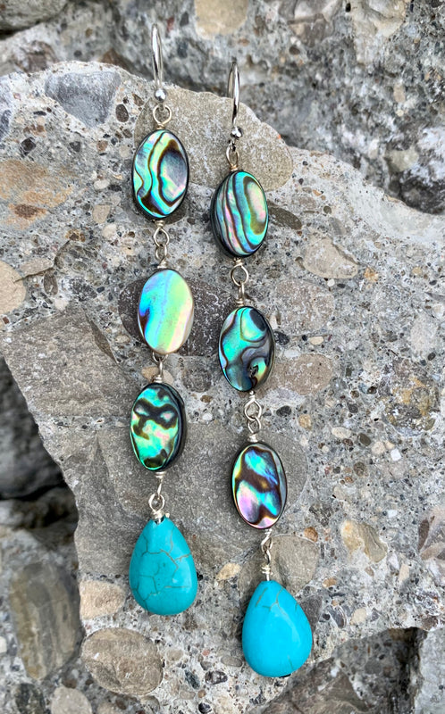 Mermaid Abalone, Turquoise Magnesite & Sterling Silver Earrings