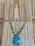 Emerald Green Abalone Pendant Bronze Necklace
