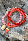 Barse Triple Strand Melon, Red, and Peach Coral Beaded Bracelet