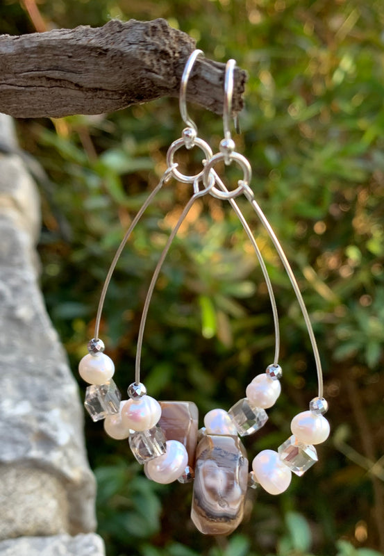 Nordic Night Agate & MOP Drop Earrings