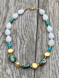 Abalone & White Jade Drop Necklace