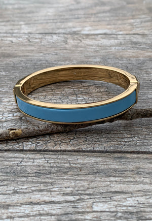 Blue Enamel & Gold Trim Clamp Bangle Bracelet