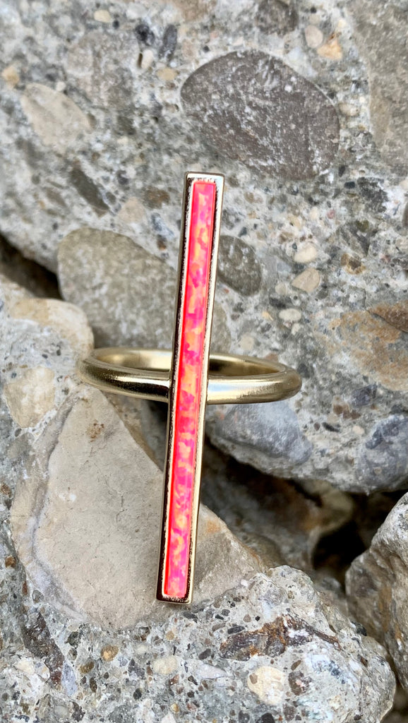 Kendra Scott "Reggie" Hot Pink Opal Gold Cocktail Ring Size 8