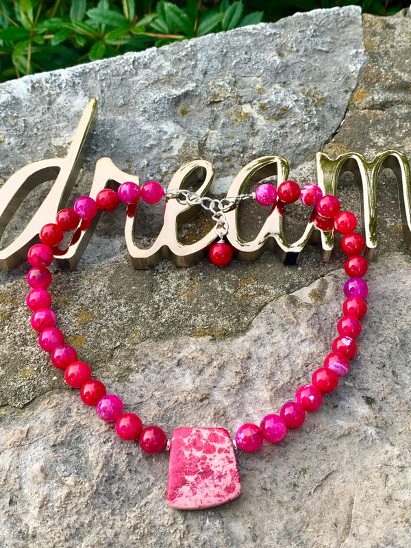 "Raspberry Beret" Fuchsia Agate & Jasper Choker Necklace