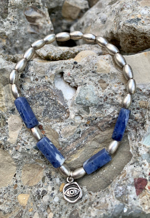 Alex and Ani Evil Eye Charm & Sodalite Stretch Beaded Bracelet