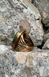 Green Malachite & Bronze Square Statement Ring Size 8