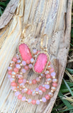 Pink Stone & Beaded Double Hoop Earrings