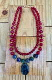 Scarlet Quartz, Apatite, Gold Coated Hematite & Chrysocolla Pendant Necklace