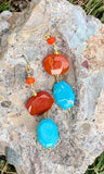 Bronze, Carnelian & Turquoise Magnesite Drop Beaded Earrings