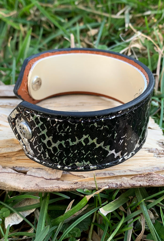 "Ambra" Python Metallic Silver Leather Cuff Bracelet