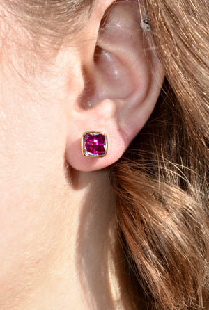 Kate Spade New York Fuchsia Reflecting Small Cushion Cut Crystal Stud Earrings