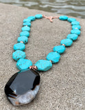 Back to Blue Turquoise Magnesite & Agate Pendant Necklace