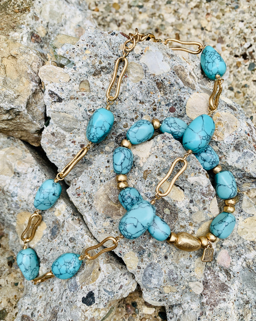 Robert Lee Morris Turquoise Semi-Precious Stone Beaded Stretch Bracelet