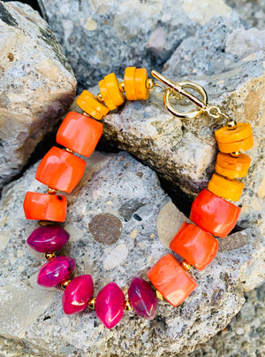 Barse Multi-Color Bamboo Coral & Quartz Bracelet