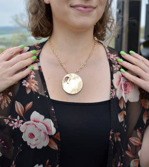Robert Lee Morris Soho Hammered Brushed Gold Circle Pendant Toggle Necklace