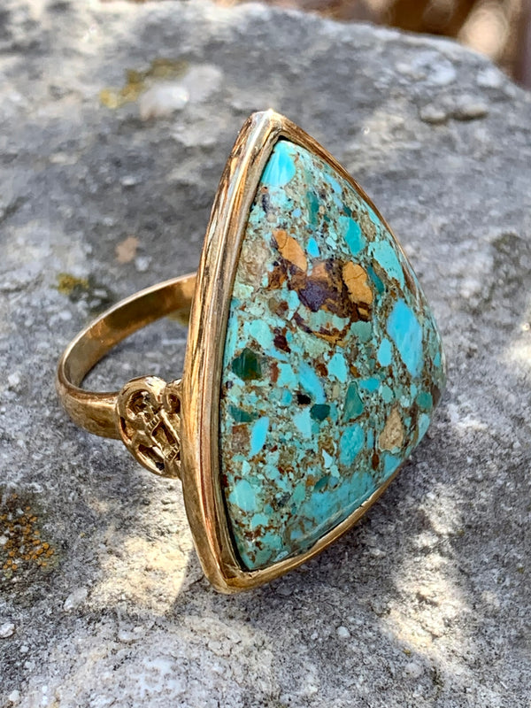 Turquoise and Bronze Ring Size 8