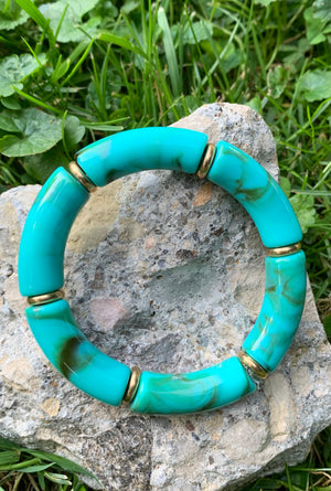 Turquoise Hued Marbled Resin Link Bracelet