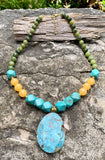 Jade and Magnesite Pendant Drop Necklace