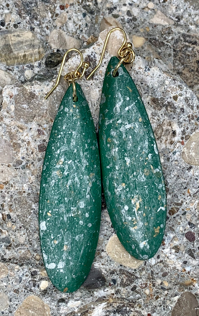 Green Wood Tear Drop Statement Earrings