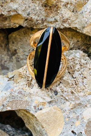 Robert Lee Morris Gold & Black Sculptural Statement Ring Size 8.5