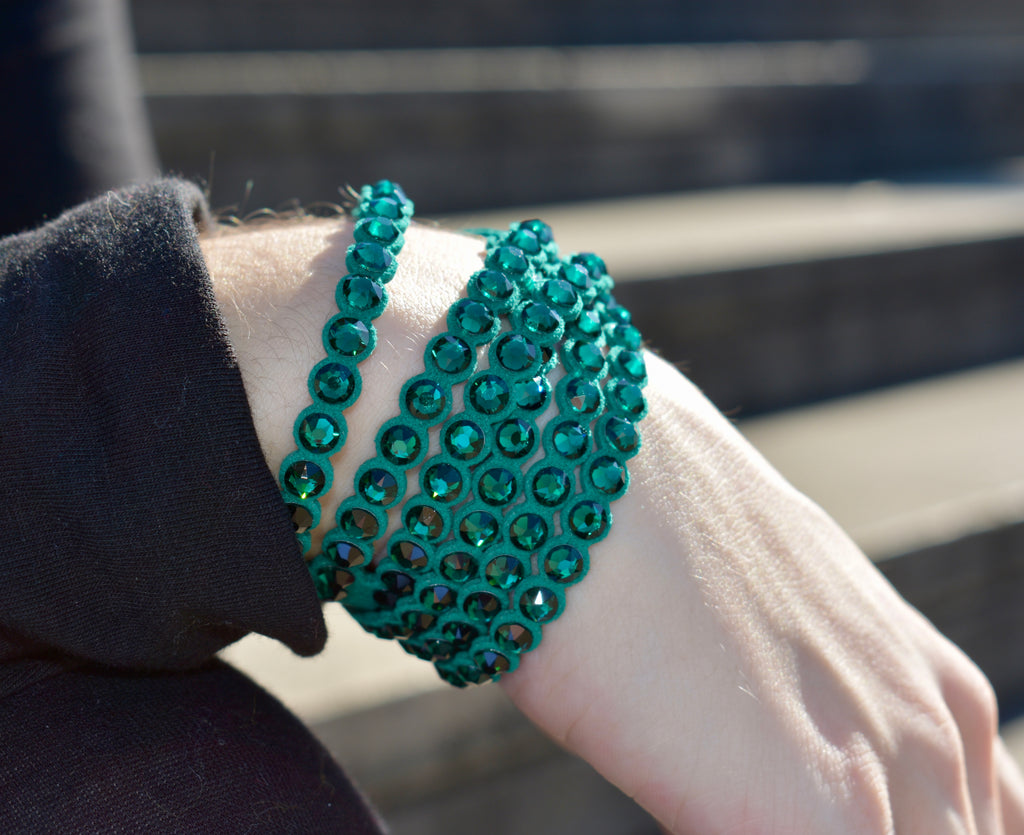 Swarovski Green Crystal Multi-Strap Power Collection Fabric Bracelet