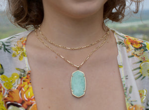 Faceted Reid Gold Long Pendant Necklace in Sea Green Chrysocolla