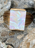 Mother of Pearl Brushed Gold Cuff Geometric Multi-Row Bracelet