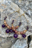 Lavender Amethyst & Crystal Forward Facing Bronze Hoop Earrings