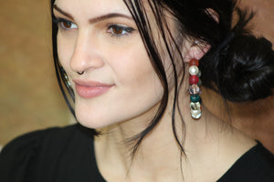 Pearl & White Multi-Color Bright Beaded Half Hoop Earrings