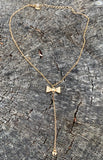 Betsey Johnson Gold Small Bow Necklace with Gold Drop Heart Pendant