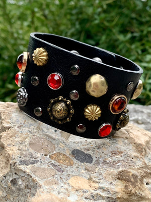 Leather Multi-Stud Rustic Cuff Bracelet