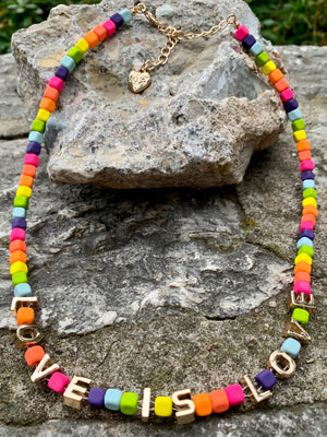 Betsey Johnson LOVE is LOVE Rainbow Beaded Necklace