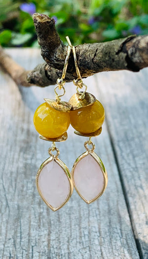 Petals of Pink Honey Jade and Rose Quartz Earrings
