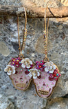 Betsey Johnson Floral Pink Skull Drop Earrings