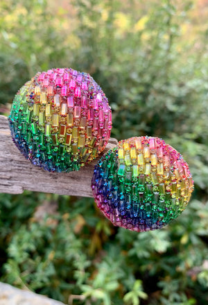 Rainbow Multi-Stone Clip-On Earrings