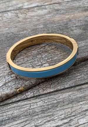 Blue Enamel & Gold Trim Clamp Bangle Bracelet