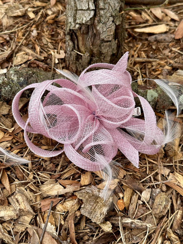 Mauve Hair Bow & Feather Hair Clip