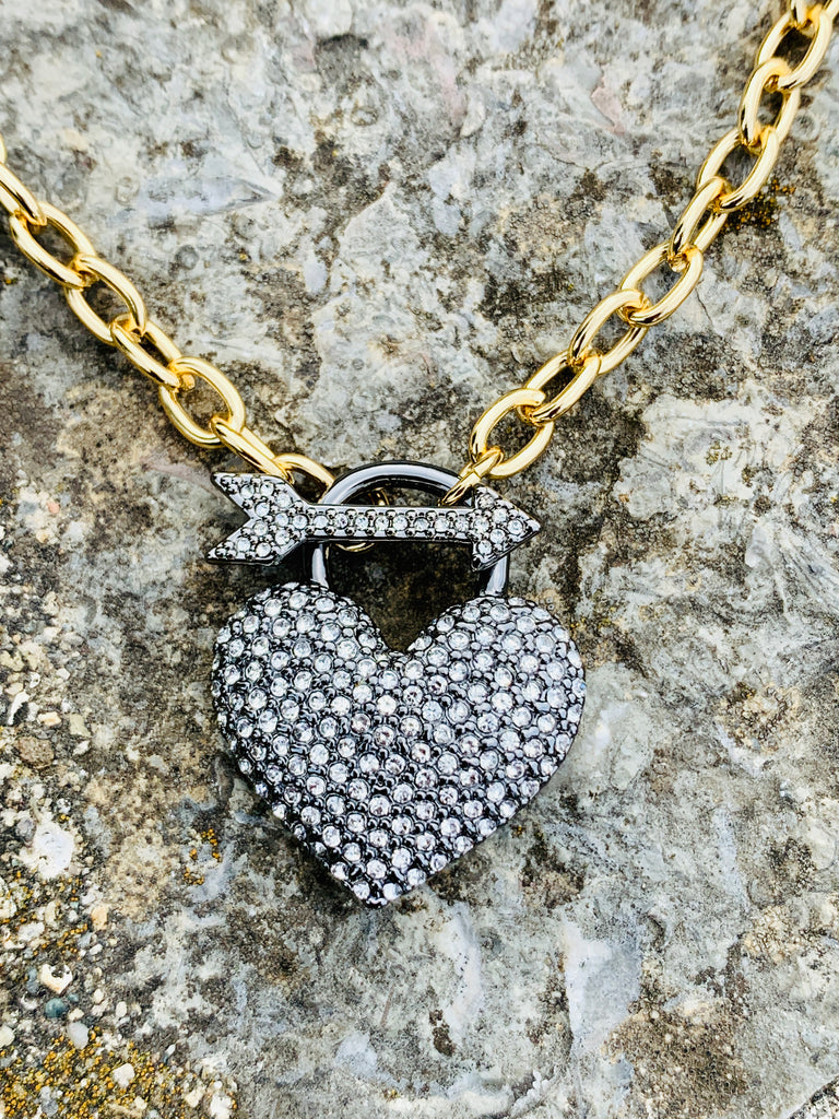 Vince Camuto Gold-Tone Hematite Crystal Heart Pendant Necklace