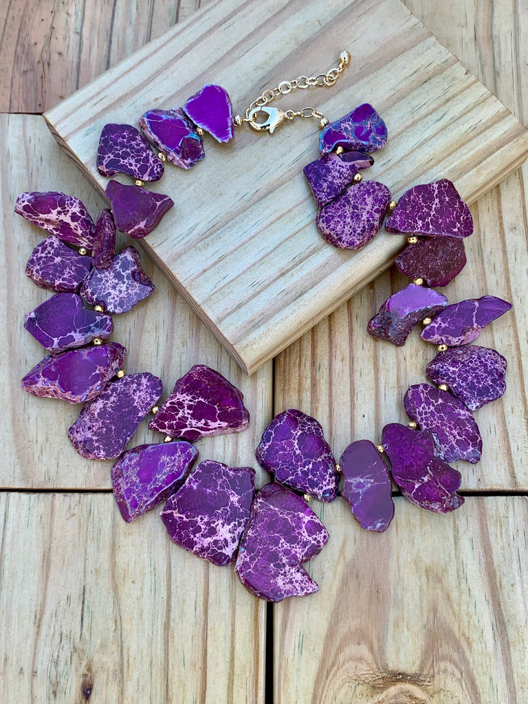 Barse Purple Jasper Slabs & Bronze Statement Necklace