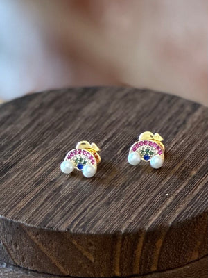 Wishes Pavé & Imitation Pearl Rainbow Stud Earrings