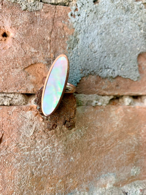 Copper Sleek Lines Mother of Pearl Ring Size 8