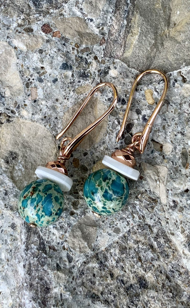 Jasper and Copper Drop Beaded Earrings