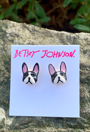 "Frenchie" Bulldog Black & White Stud Earrings