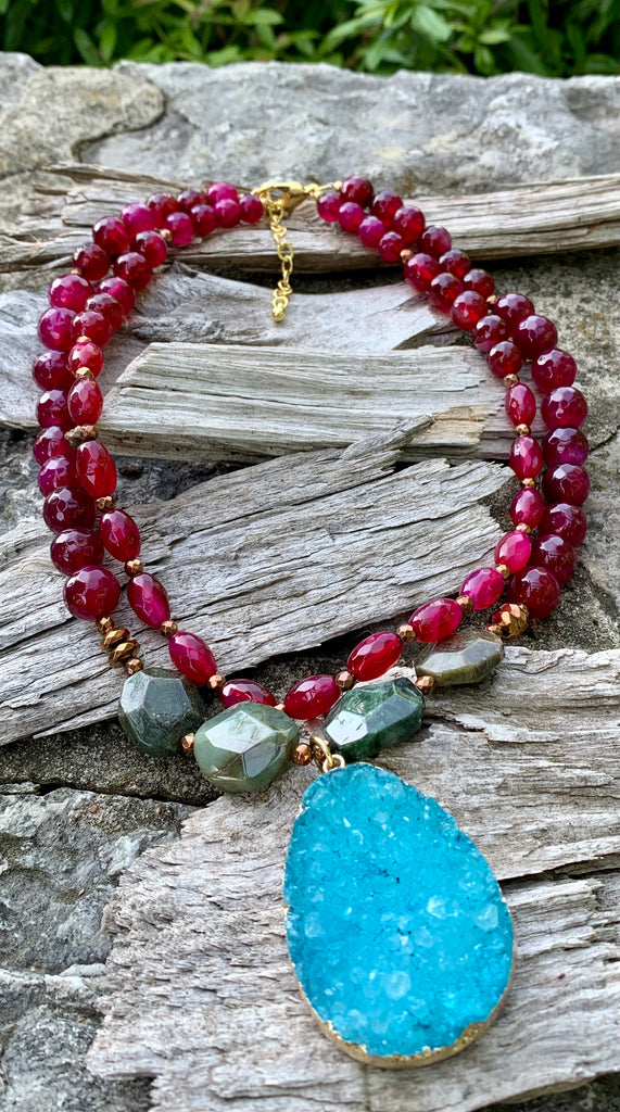Scarlet Quartz, Canadian Jade & Quartz Pendant Necklace