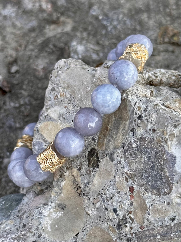 Faceted Gray Jade and Gold Bracelet