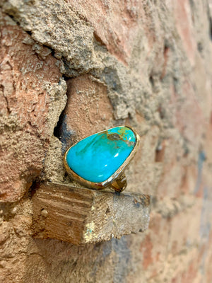 Barse Thailand Turquoise Hammered Bronze Statement Ring Size 8