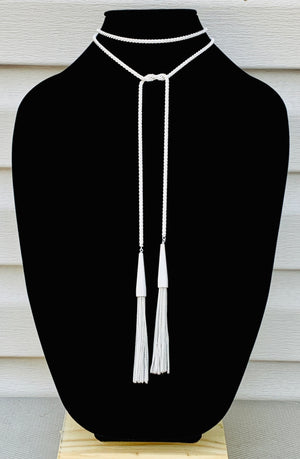 Kendra Scott Long Matte White Phara Lariat Necklace With Tassels